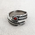 Retro stainless steel double feather open ring for men featuring a red gemstone center - US 7 / Red Zirconia