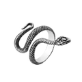 Retro snake-shaped stainless steel wrap ring with detailed scale texture in antique silver - US 7 / Blackened Steel