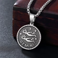 Vintage stainless steel Gemini zodiac coin pendant necklace with embossed relief design - Gemini Pendant Only (Without Chain)
