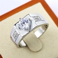 Bague pour homme en acier titane argenté avec un grand diamant rond et des accents - Taille 7 / Style K (R0758) / Acier