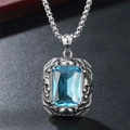 Gothic Totenkopf Halskette mit rechteckigem blauen Edelstein und Stahl-Boxkette - Blauer Strass-Anhänger Ohne Kette