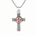 Herren Kreuzritter Freimaurer Anhänger Halskette mit roter Emaille und keltischem Knoten - Stahlfarbener Anhänger (Ohne Kette)