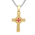 Goldener Templerkreuz-Anhänger mit roter Emaille und keltischen Knotenmustern - Gold Anhänger Ohne Kette