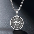 Vintage silver stainless steel Taurus zodiac pendant with detailed bull engraving and box chain - Taurus Pendant Only (Without Chain)