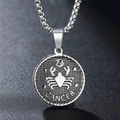 Silver stainless steel Cancer zodiac coin necklace with crab relief on box chain - Cancer Pendant Only (Without Chain)