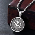 Silberner Löwe Sternzeichen Anhänger an Box-Kette mit detaillierter Relief-Gravur - Löwe Anhänger Ohne Kette