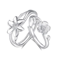 S925 Sterlingsilber Partnerringe im neuen chinesischen Stil mit Lilien und Kirschblüten - Einstellbar Offen / Paar Set