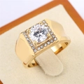 Chevalière carrée dorée pour homme avec grand zircon rond et double sertissage - Taille 7 / Style F (R0758) / Or