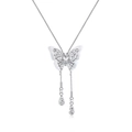 Collana a farfalla in argento S925 per maglione con nappine lunghe e catena a serpente - Argento 925 / Oro Bianco