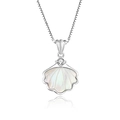 Minimalistische 925 Sterling Silber Muschel Halskette mit Perlmutt und Zirkon Anhänger - 925er Silber / Platin Muschel Stil (FDXZ-065-Platin)