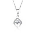 Elegant S925 sterling silver heartbeat necklace with dancing round moissanite pendant - 925 Silver / Moissanite White Diamond White Gold (FDTD-009)