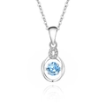 Elegant S925 silver necklace with dancing sky blue round moissanite pendant - Zirconia Sea Blue Diamond (White Gold Color) (FDTD-008) / 925 Silver