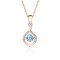 Elegant rose gold necklace with a round sky blue gemstone pendant and white accents - 925 Silver / Zirconia Aquamarine Rose Gold (FDTD-009)