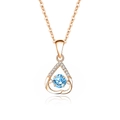 S925 zilveren druppelketting in roségoud met een helderblauwe moissanite hanger - FDTD-015 / Rozegouden Kleur (Zeeblauwe Zirkonia)