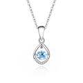 Elegant teardrop S925 silver necklace with blue crystal and pink stone pendant - 925 Silver / White Gold Color (Sea Blue Zirconia)
