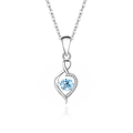 S925 sterling silver necklace with heart pendant featuring a blue dancing stone - 925 Silver / White Gold Color (Sea Blue Zirconia)