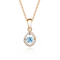 Rose gold teardrop necklace with light blue crystal and pink gemstone pendant detail - 925 Silver / Rose Gold Color (Sea Blue Zirconia)