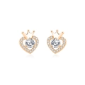Elegant rose gold S925 sterling silver heart crown stud earrings with sparkling crystals - Rose Gold