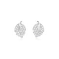 Minimalistische S925 sterling zilveren blad oorknopjes met fonkelende zirkonia steentjes - Witgoud