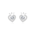 S925 sterling silver heart crown stud earrings with sparkling cubic zirconia inlay - White Gold