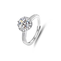Anello classico in argento S925 con moissanite a quattro griffe e alone floreale - Aperto Regolabile / Stile Zirconia