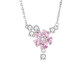 Collana in argento S925 con pendente a fiore di ciliegio rosa e gemme scintillanti - Argento 925 / Oro Bianco