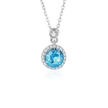 Collana in argento sterling S925 con pendente in gemma blu e alone di diamanti - Stile Zirconia / Acqua