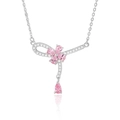 Elegant S925 silver necklace with pink peach blossom pendant and shimmering crystals - Platinum Plated (FDXZ-186) / 925 Silver