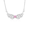925 silver angel wings necklace featuring pink heart stone and crystal inlay - 925 Silver / White Gold