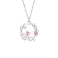 Exquisite Halskette mit Blumenkranz aus Sterlingsilber, rosa Herzsteinen und weißen Zirkonia - 925er Silber / Weißgold
