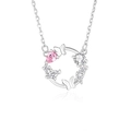 Collana a ghirlanda con farfalla in argento S925 e pietre preziose rosa e bianche - Argento 925 / Oro Bianco