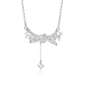 Elegante collana a fiocco in argento sterling S925 con nappa di zirconi e pietre baguette - Argento 925 / Oro Bianco