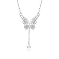 S925 Silber Schmetterling Halskette mit Quasten, Zirkonia und Birnenschliff Kristall - 925er Silber / Silber