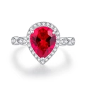 Eleganter S925 Silberring mit rotem Rubin im Birnenschliff und Marquise-Band - US 6 / Roter Korund (FDJZ-107)