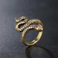 Vintage punk snake ring in retro gold finish with detailed scale texture carving - US 7 / Aged Gold (Blackened)