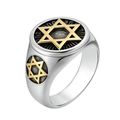Men's silver steel signet ring with gold Star of David and black vintage details - US 7 / Two-tone Gold
