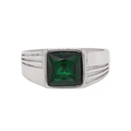Anillo minimalista de acero de titanio plateado con piedra preciosa cuadrada verde - Talla 7 / Color Plata with Piedra Verde