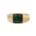 Anillo vintage de acero de titanio dorado con gema verde de corte cuadrado - Talla 7 / Color Oro with Piedra Verde