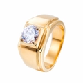 Men's gold plated titanium steel ring with large square cut zircon stone inlay - US 7 / Gold White Zirconia