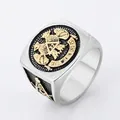 Herren-Freimaurerring aus Titanstahl mit 32. Grad Adler-Siegel und lateinischer Gravur - US 7 / Gold & Silber