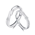 Minimalist S925 sterling silver couple rings with wavy design and zircon stones - Adjustable Open / Couple Pair (FDJZ-154)