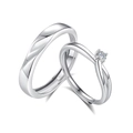 S925 sterling silver couple rings set with wave texture and sparkling cubic zirconia stone - Men's And Women's Rings