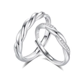 S925 sterling silver adjustable couple rings with twisted rope design and pavé zircons - Couple Pair