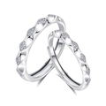 Adjustable S925 sterling silver couple rings with geometric diamond texture and zircons - Adjustable Open / Couple Rings Style (FDJZ-152)