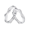 Anillos de pareja Mobius en plata de ley S925 con incrustaciones de circón blanco - Abierto Ajustable / Par de Pareja