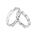 Elegant S925 sterling silver couple rings set with wave pattern and zirconia accents - Adjustable Open / Silver Couple Pair