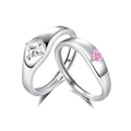 Anelli di coppia in argento S925 con pietre quadrate e cuore rosa per innamorati - Aperto Regolabile / Coppia di Coppie (Zirconia Bianca Quadrata + Zirconia Rosa a Cuore)