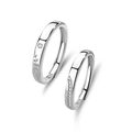 S925 sterling silver adjustable couple rings featuring leaf engraving and wave-set diamonds - Adjustable Open / Couple Pair
