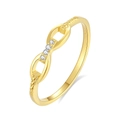Elegant S925 sterling silver chain ring with gold plating and white zircon stones - Size 6 / Chain Infinity Style (FDJZ-229) / Gold