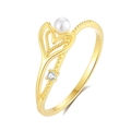S925 Silber Gold Fischschwanz Ring mit runder weißer Perle und Zirkon auf weißem Grund - US 6 / Gold